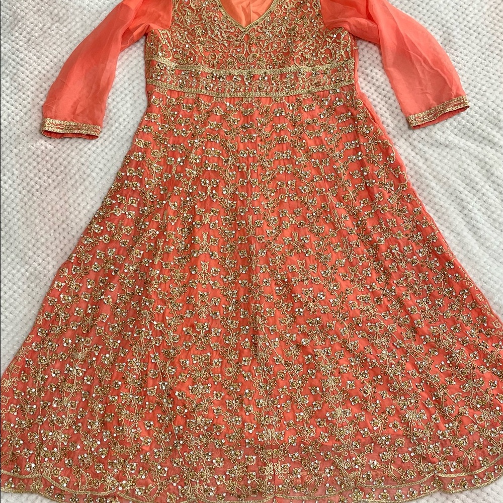 Indian/Pakistani 3 piece peach maxi dress